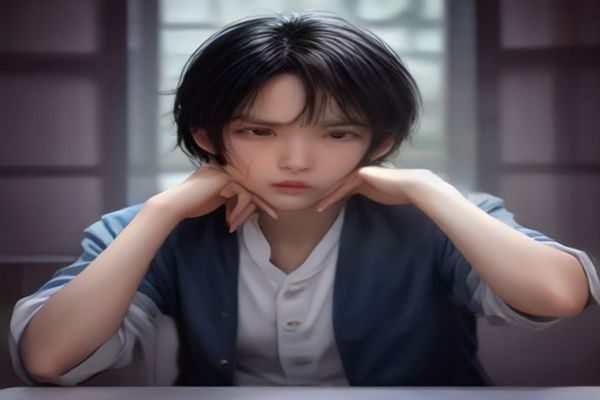 一位读者在温暖灯光下翻阅男男本子漫画书，书页上是精美的BL插画，氛围温馨专注